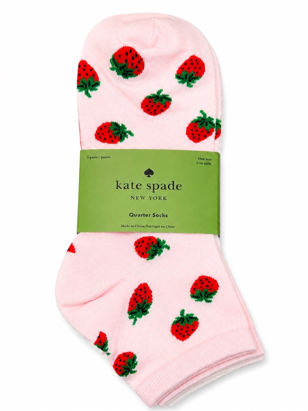 🆕 Kate Spade New York Strawberry Quarter Socks 3 Pack Women’s Shoe Size 4–10